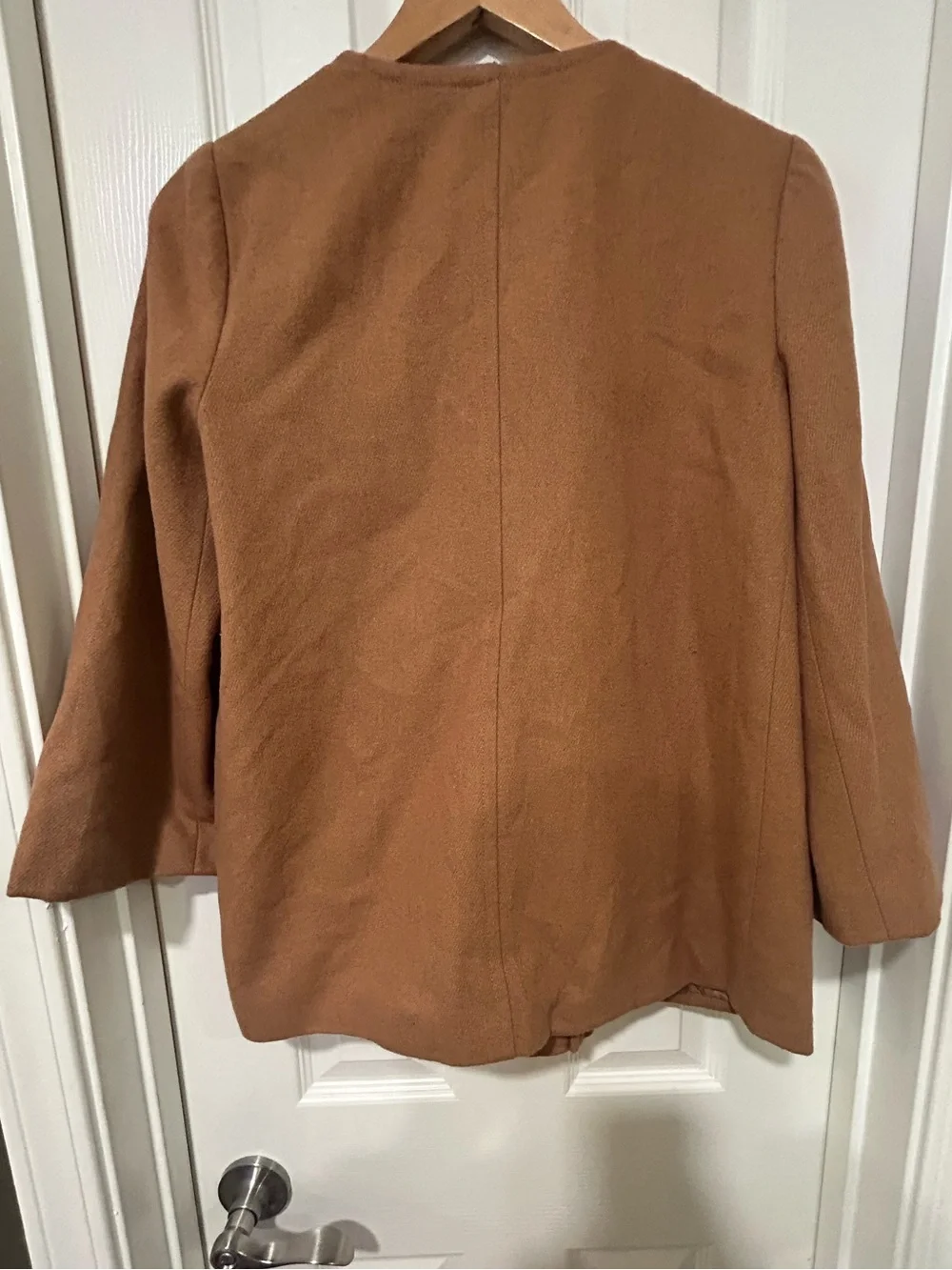 GUESS Camel Buckle Toggle Coat Jacket Small Wool Blend Preppy Quiet Luxury Chic